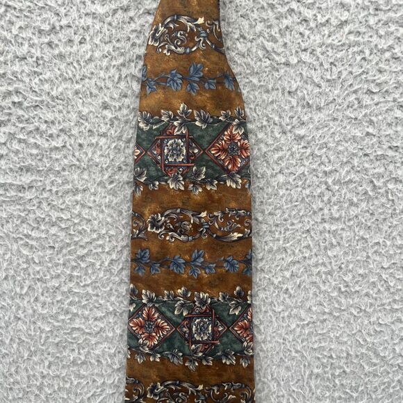 Bill Blass Vintage Brown Floral Striped Silk Tie Necktie scarf Indie Cottagecore - Picture 1 of 7